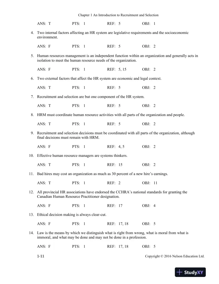 Recruitment and Selection in Canada 6th Edition Test Bank, page 12