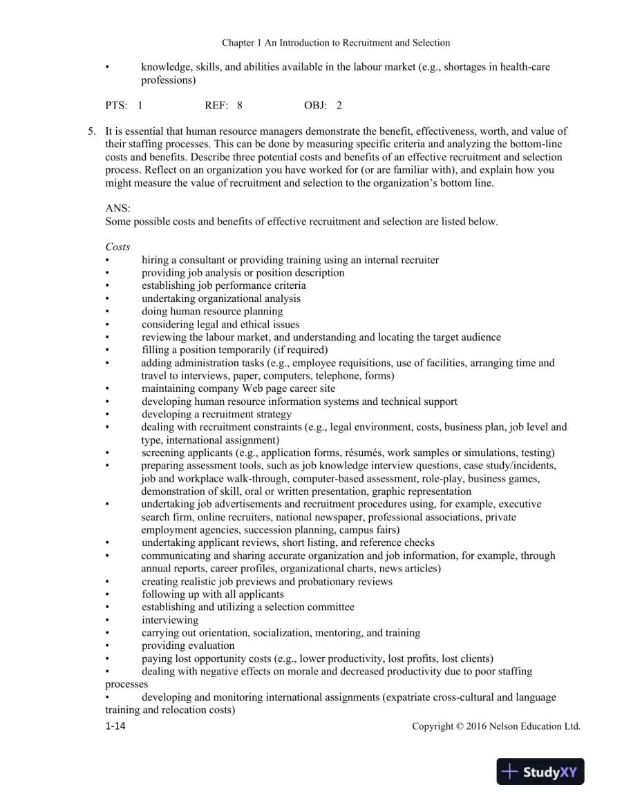 Recruitment and Selection in Canada 6th Edition Test Bank, page 15