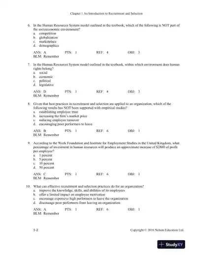 Recruitment and Selection in Canada 6th Edition Test Bank - Page 3 preview image
