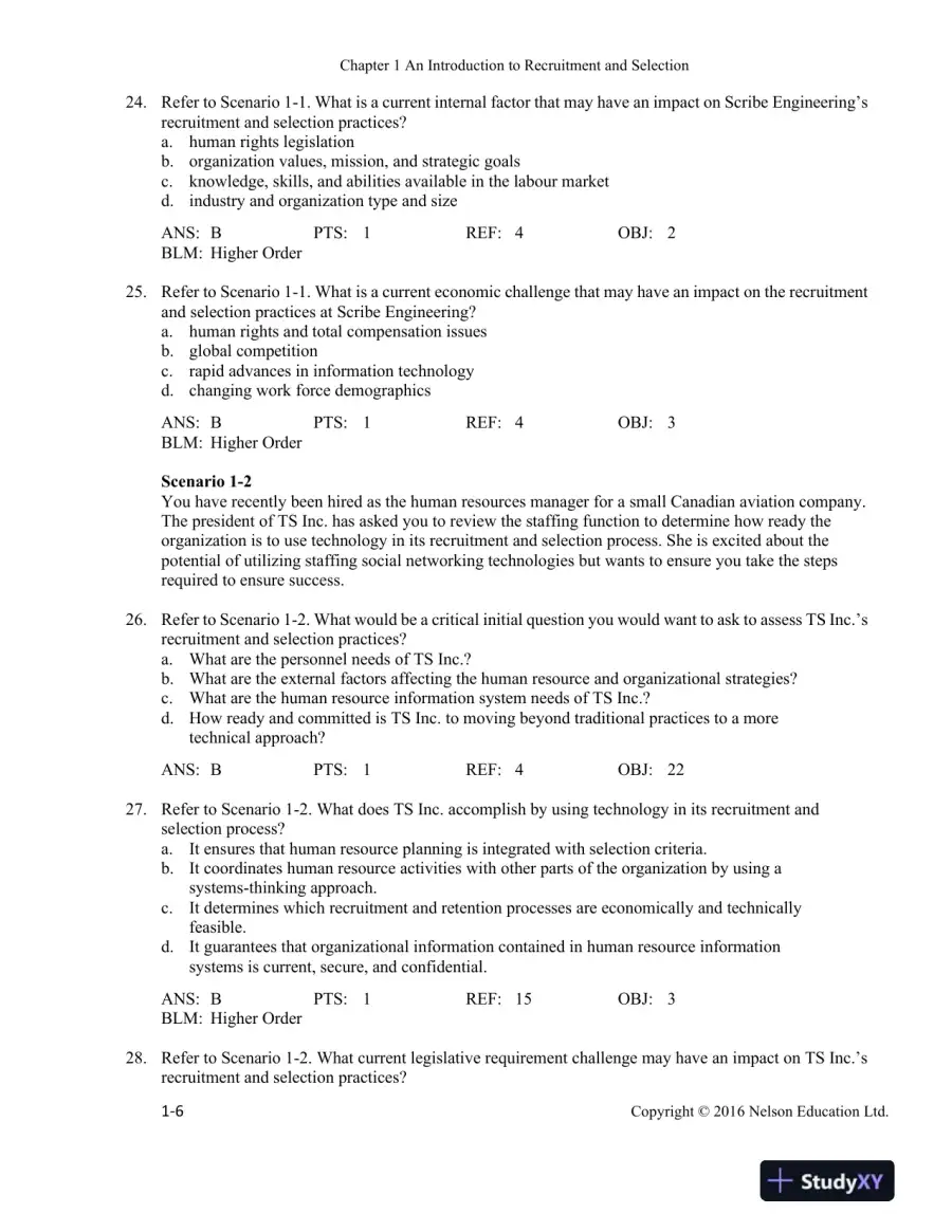 Recruitment and Selection in Canada 6th Edition Test Bank, page 7