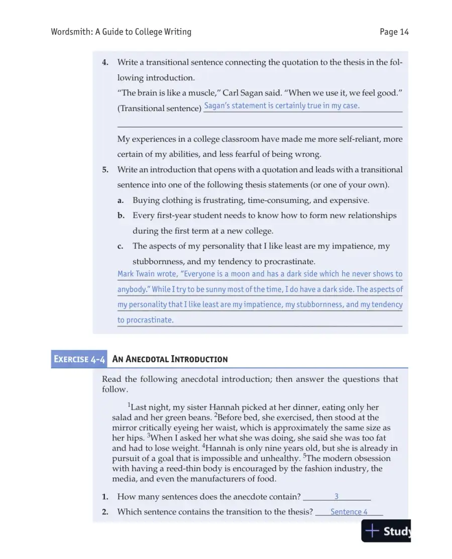 Wordsmith: A Guide to College Writing, 7th Edition Solution Manual, page 16