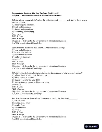 Test Bank for International Business: The New Realities, 5th Edition - Page 1 preview image
