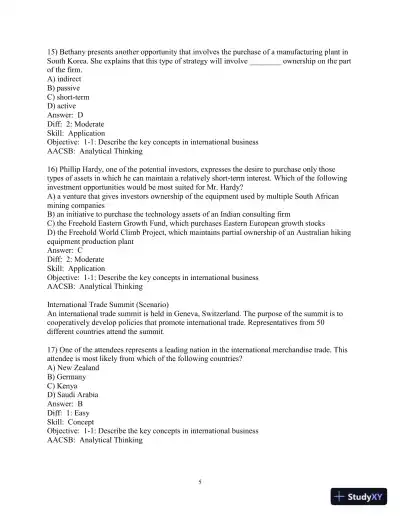 Test Bank for International Business: The New Realities, 5th Edition - Page 6 preview image