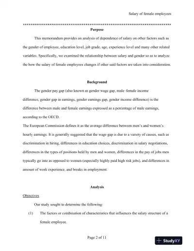 Analysis of Factors Influencing the Salary of Female Employees: A Regression Approach - Page 3 preview image