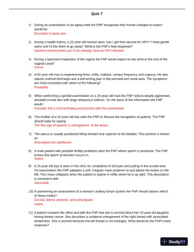 Health Care Quiz 7 Practice Exam with Answers (25 Solved Questions) - Page 1 preview image