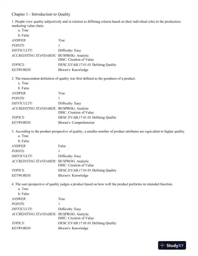 Managing for Quality and Performance Excellence 10th Edition Test Bank - Page 1 preview image
