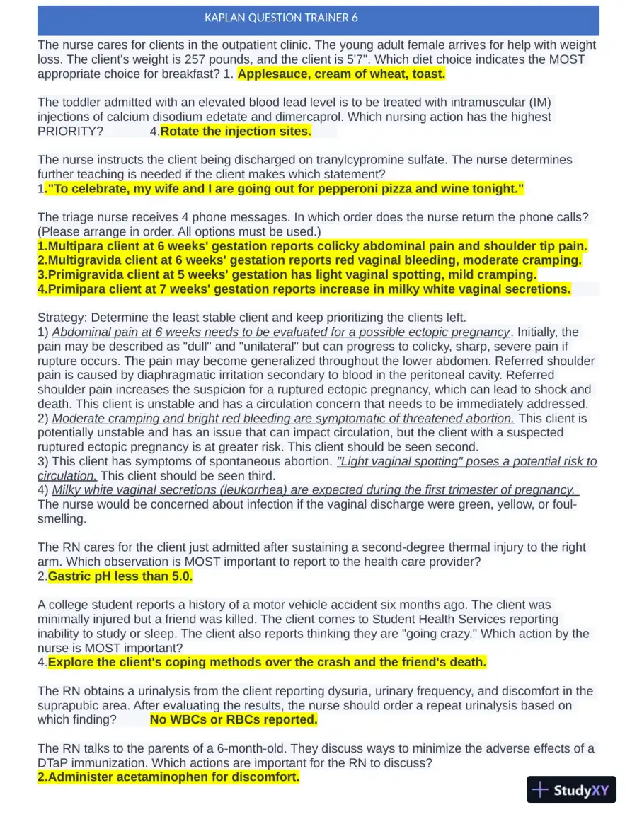 KAPLAN Maternity New Born Pracitce Exam with Answers (201 Solved Questions), page 4