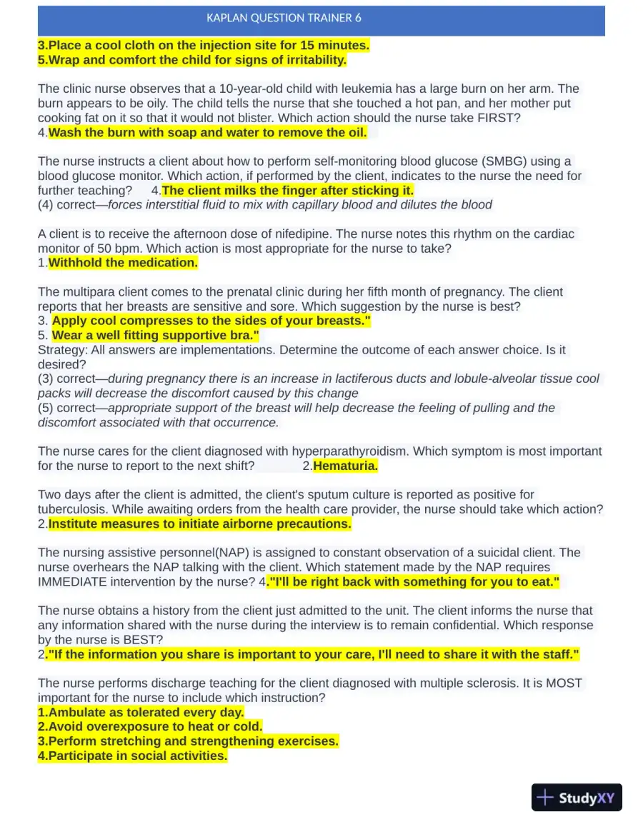KAPLAN Maternity New Born Pracitce Exam with Answers (201 Solved Questions), page 5