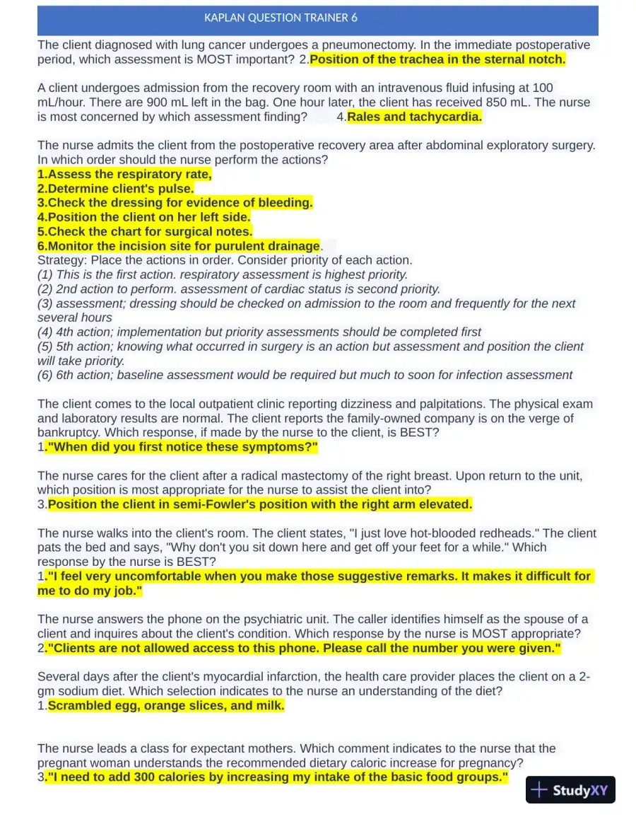 KAPLAN Maternity New Born Pracitce Exam with Answers (201 Solved Questions), page 6