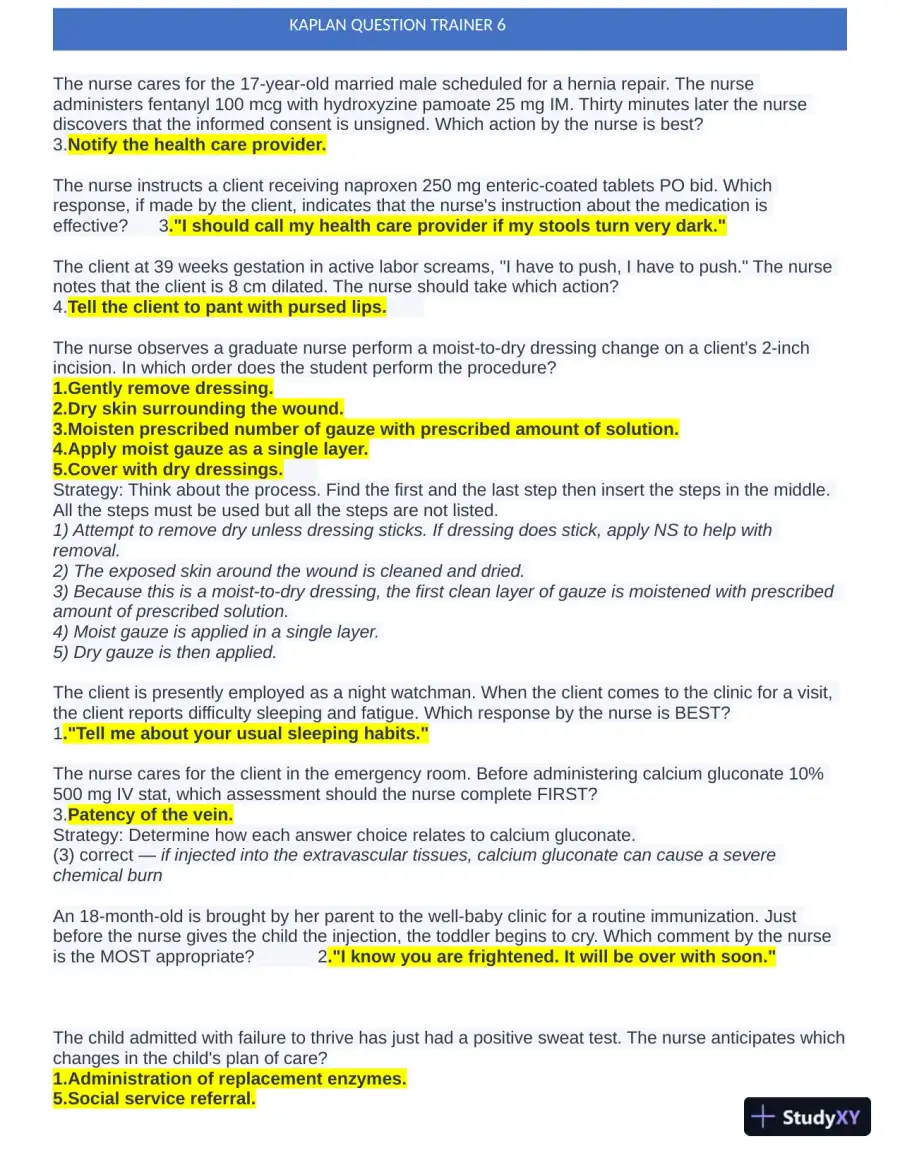 KAPLAN Maternity New Born Pracitce Exam with Answers (201 Solved Questions), page 7