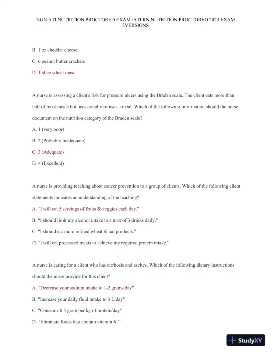 2023 ATI Nutrition Proctored Exam with Answers (121 Solved Questions), page 13