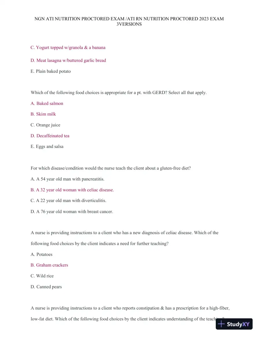 2023 ATI Nutrition Proctored Exam with Answers (121 Solved Questions), page 5