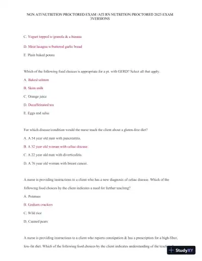 2023 ATI Nutrition Proctored Exam with Answers (121 Solved Questions) - Page 5 preview image