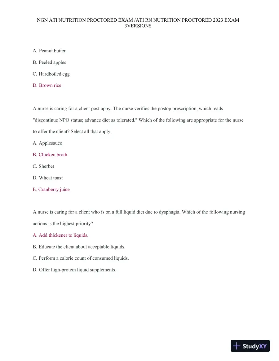 2023 ATI Nutrition Proctored Exam with Answers (121 Solved Questions), page 6