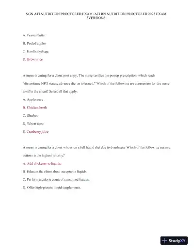 2023 ATI Nutrition Proctored Exam with Answers (121 Solved Questions) - Page 6 preview image
