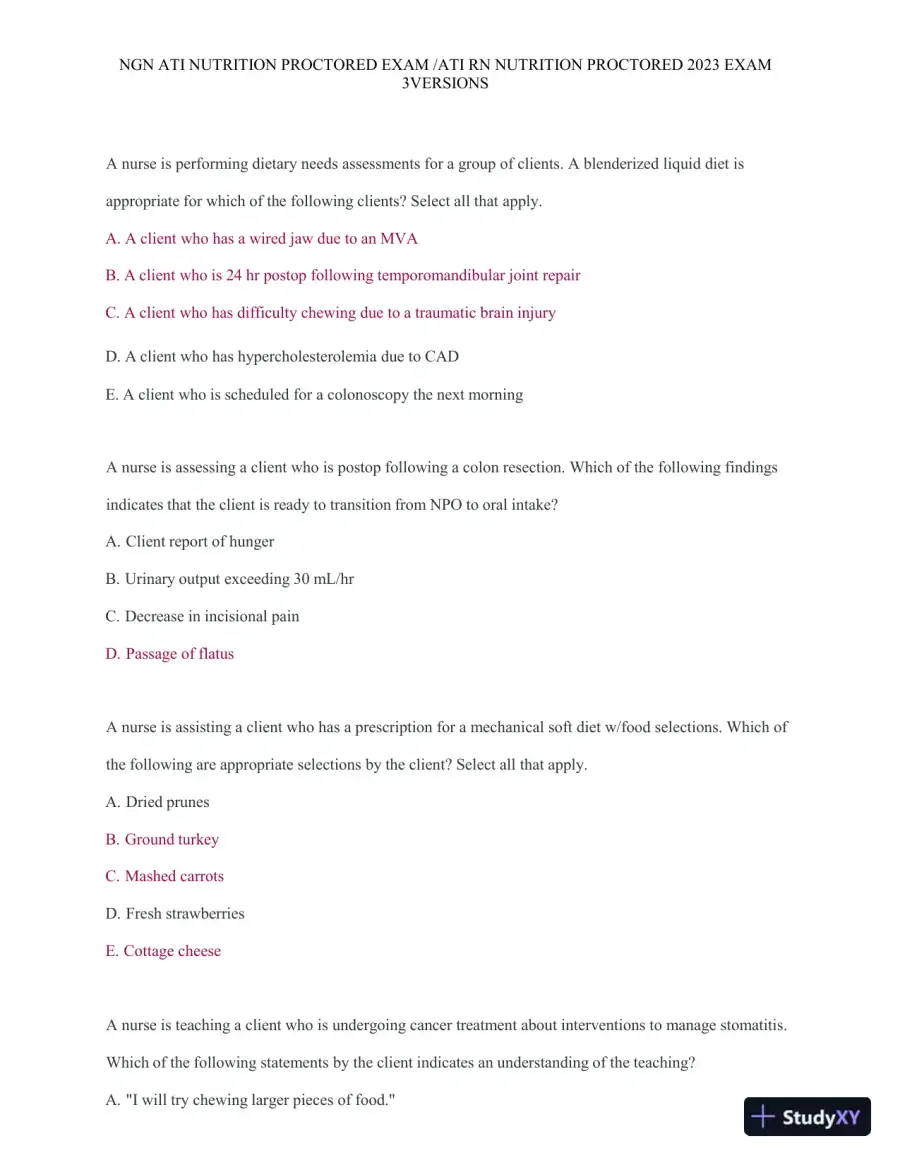 2023 ATI Nutrition Proctored Exam with Answers (121 Solved Questions), page 7