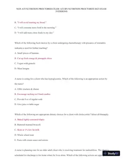 2023 ATI Nutrition Proctored Exam with Answers (121 Solved Questions) - Page 8 preview image