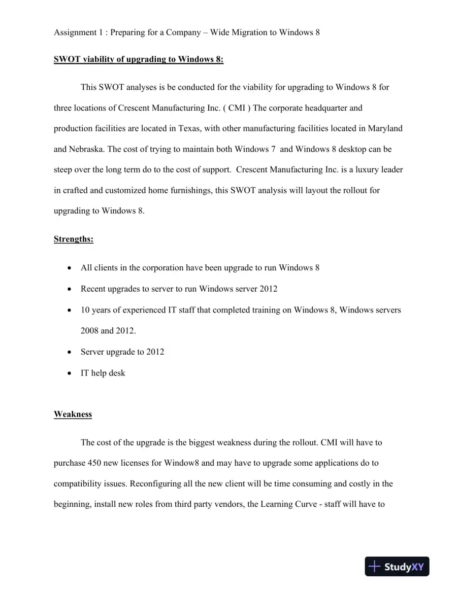 Assignment 1: Preparing for a company-Wide Migration to Windows 8: Cis 329 Administering Desktop Clients, page 3