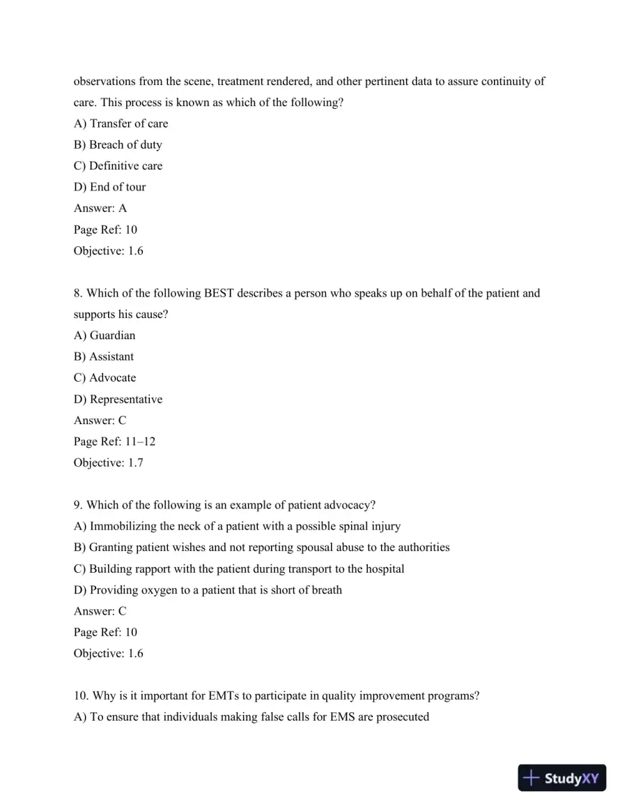 Test Bank For Emergency Care, 12th Edition, page 12