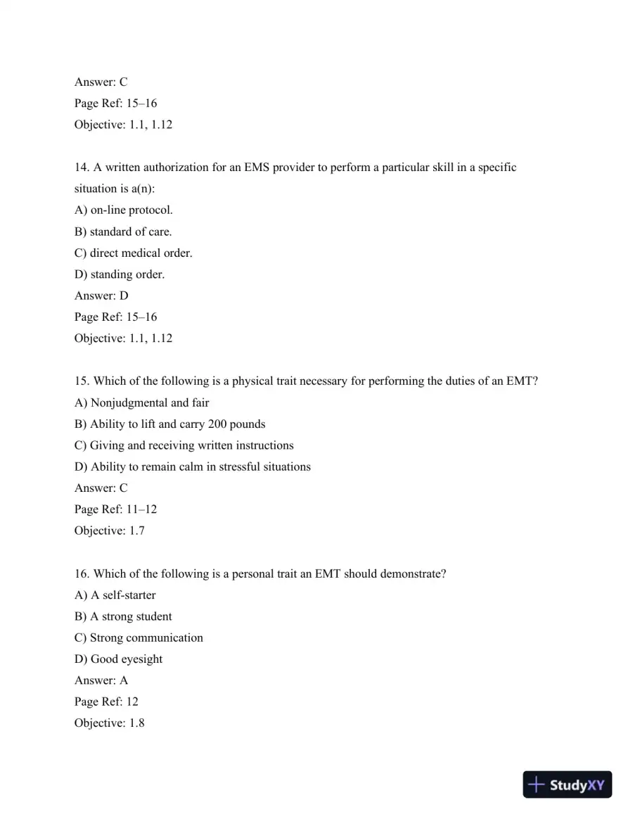Test Bank For Emergency Care, 12th Edition, page 14