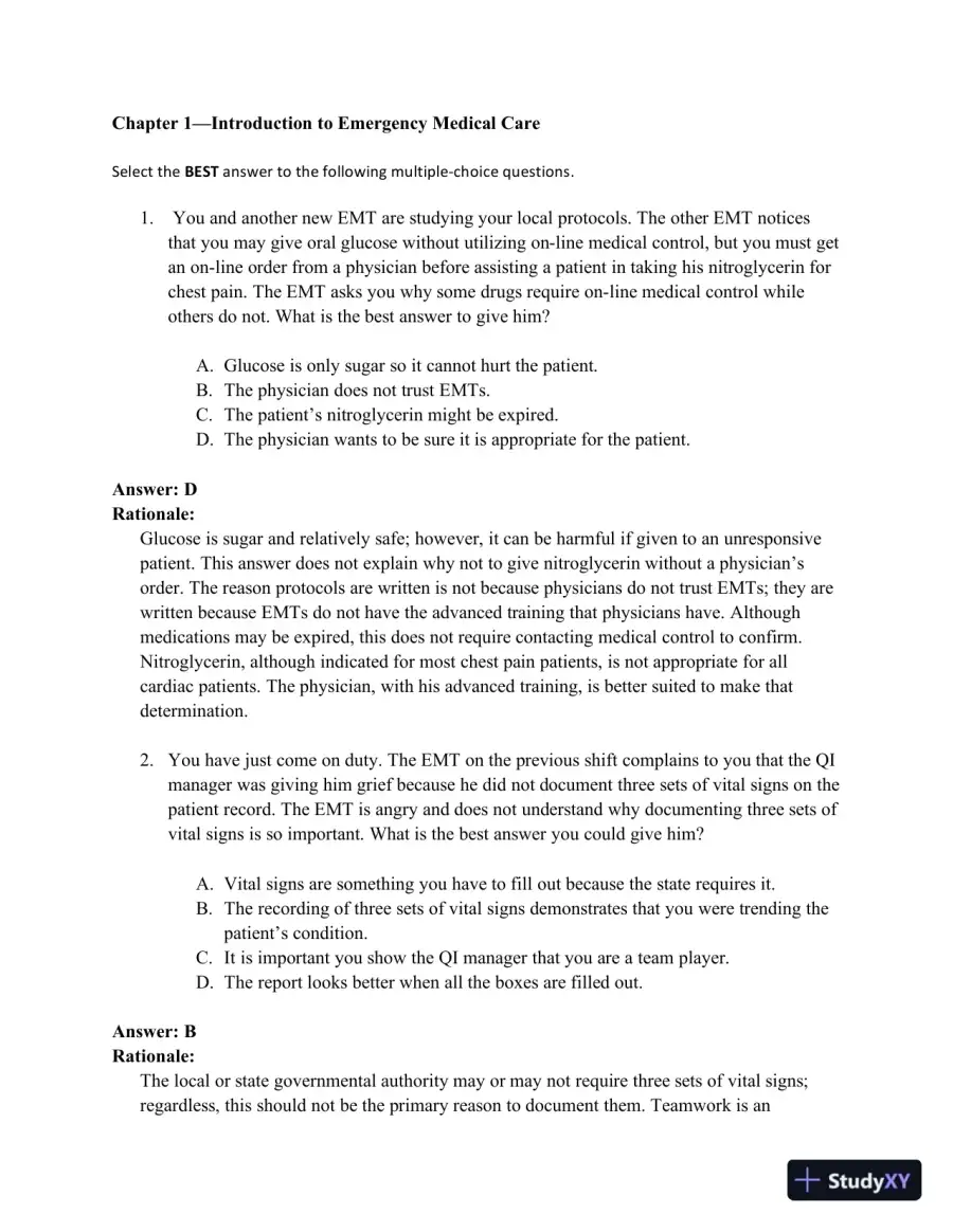Test Bank For Emergency Care, 12th Edition, page 7