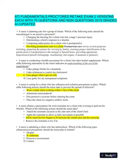 2019 ATI Mental Health Proctored Exam with Answers (110 Solved Questions) - Page 1 preview image