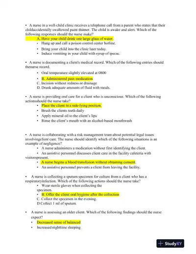 2019 ATI Mental Health Proctored Exam with Answers (110 Solved Questions) - Page 3 preview image