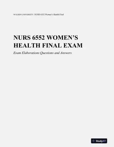NURS6552 Prenatal Health Final Exam With Answers (100 Solved Questions) - Page 1 preview image