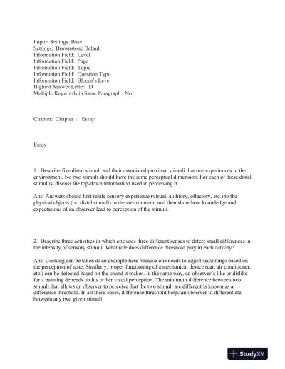 Sensation and Perception Second Edition Test Bank - Page 1 preview image