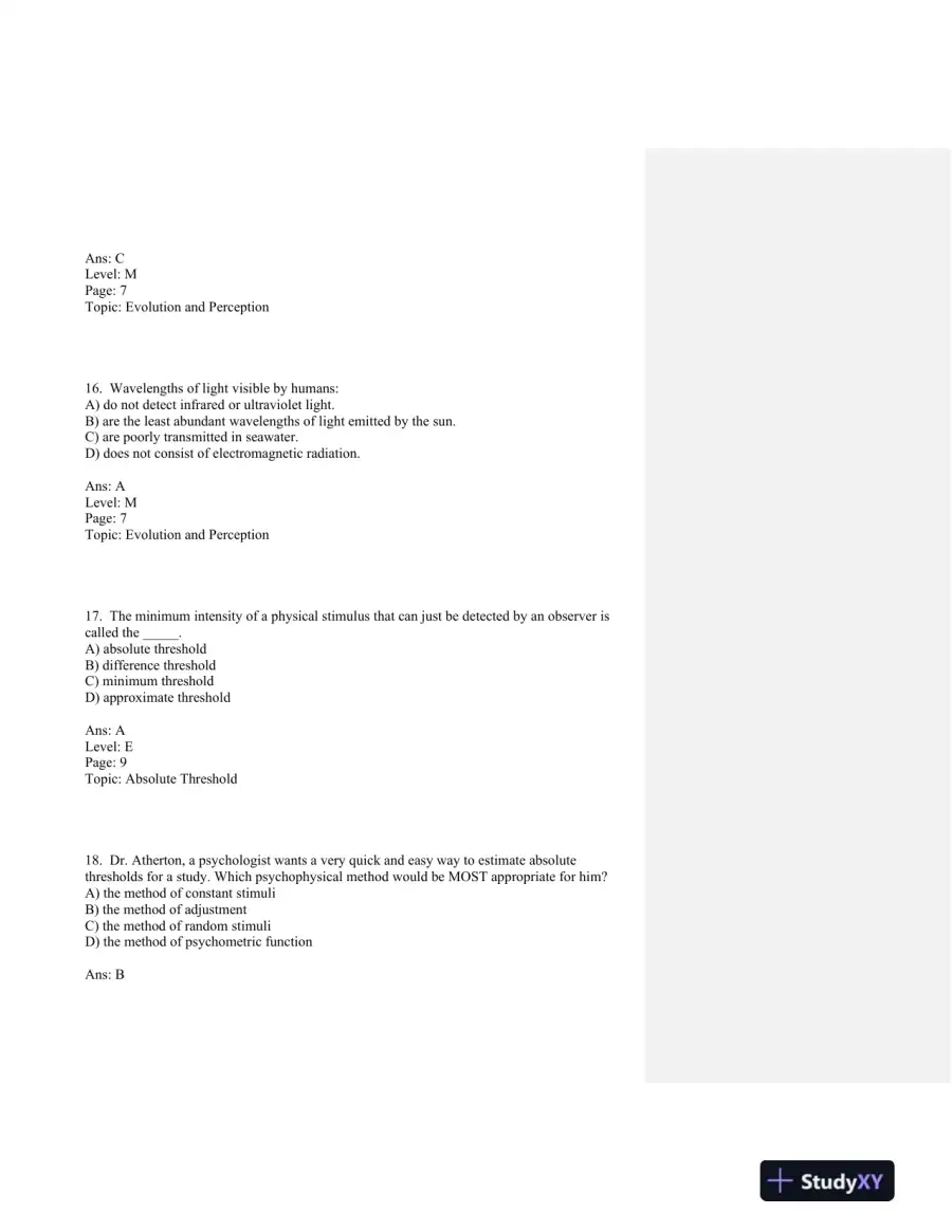 Sensation and Perception Second Edition Test Bank, page 11