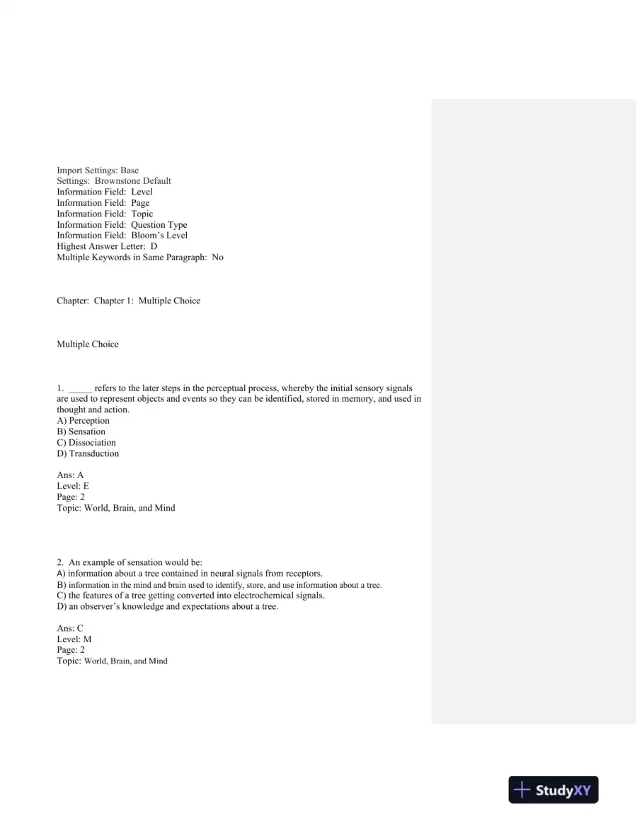 Sensation and Perception Second Edition Test Bank, page 6