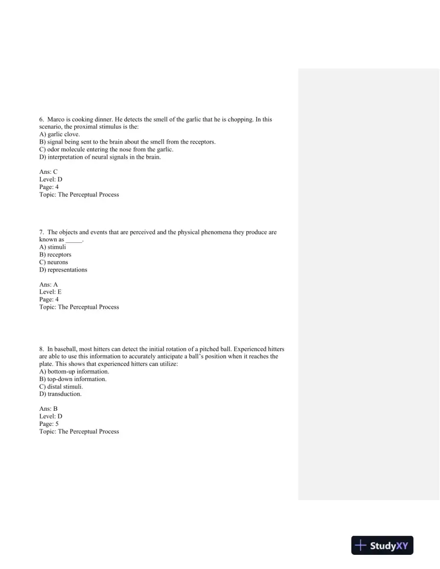 Sensation and Perception Second Edition Test Bank, page 8