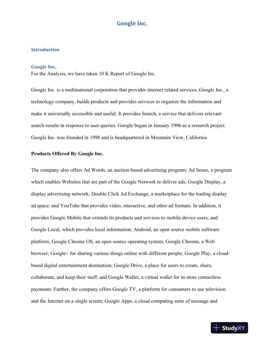 Financial Analysis of Google Inc.: A Comprehensive Review of Horizontal Analysis, Ratio Analysis, and Investment Potential, page 3