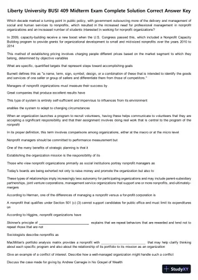 Liberty University BUSI 409 Midterm Exam Complete Solution Correct Answer Key - Page 1 preview image