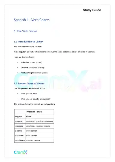 Spanish I - Verb Charts - Page 1 preview image