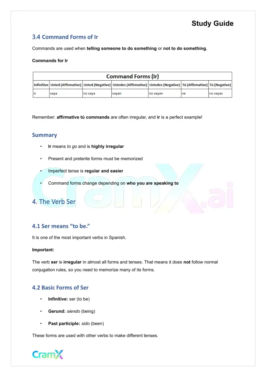 Spanish I - Verb Charts, page 10