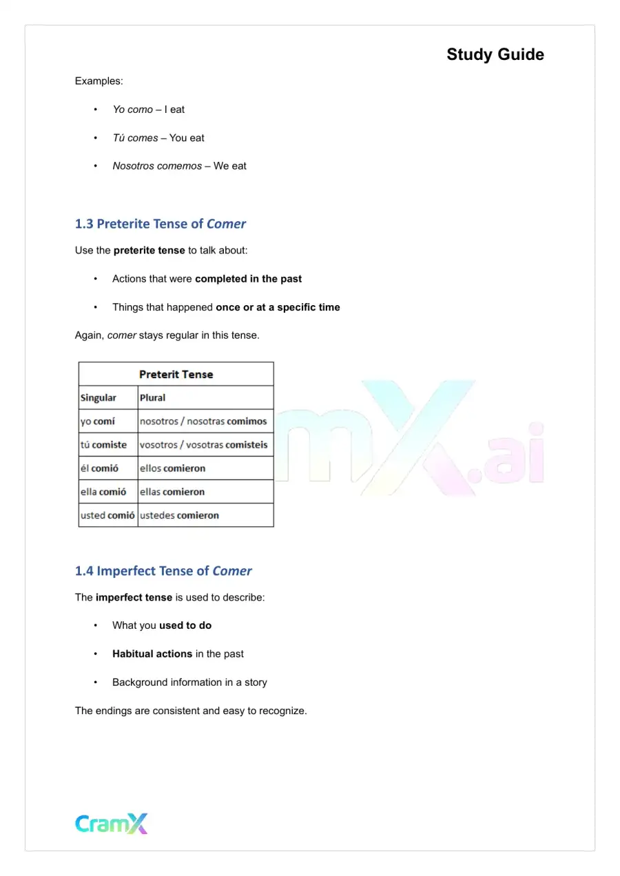 Spanish I - Verb Charts, page 2