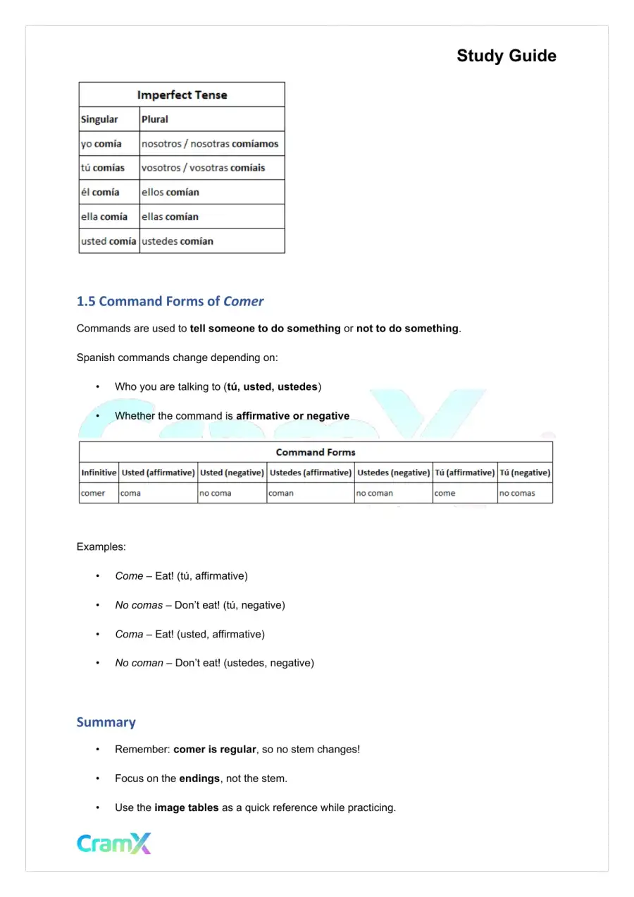 Spanish I - Verb Charts, page 3