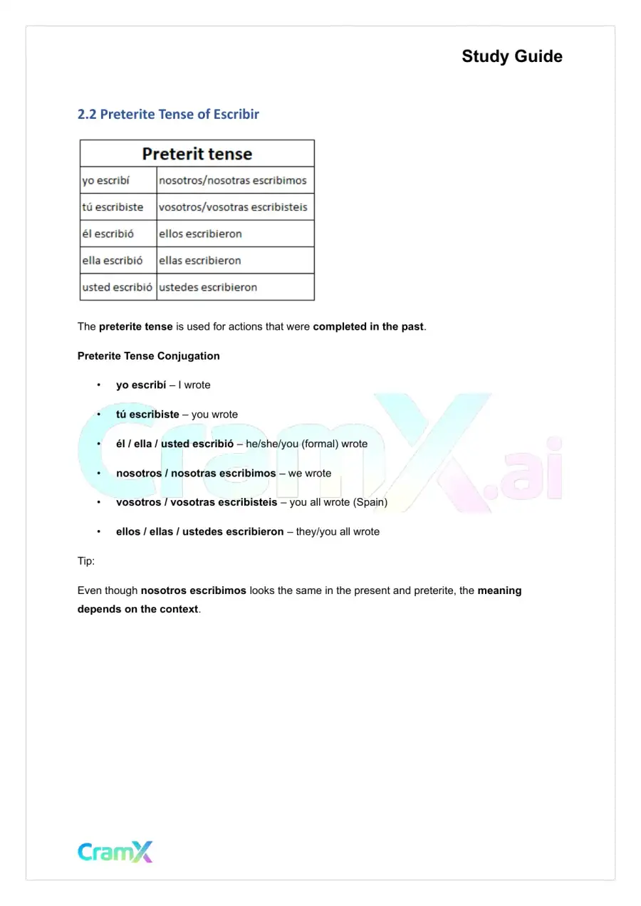 Spanish I - Verb Charts, page 5