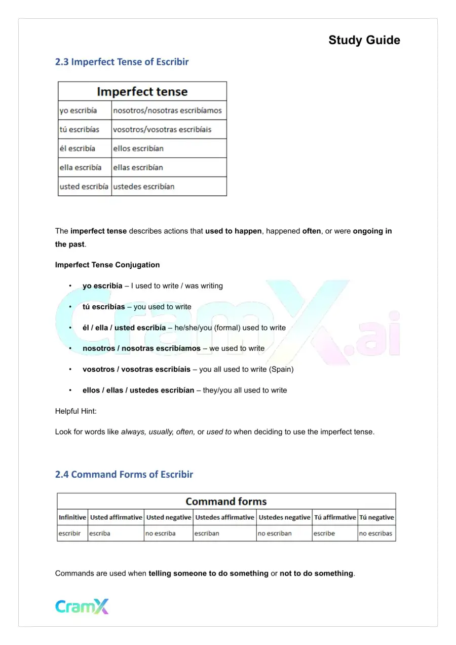 Spanish I - Verb Charts, page 6