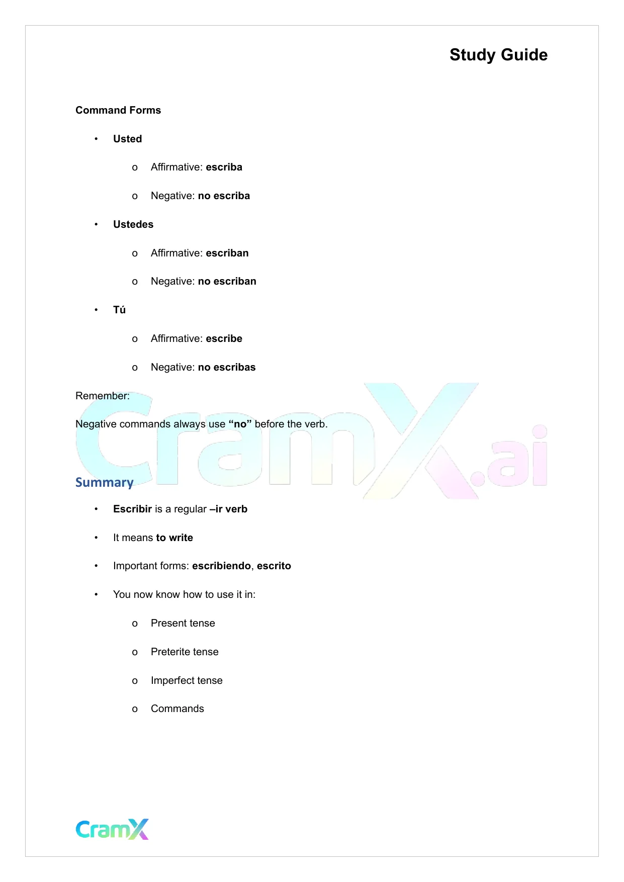 Spanish I - Verb Charts - Page 7 preview image