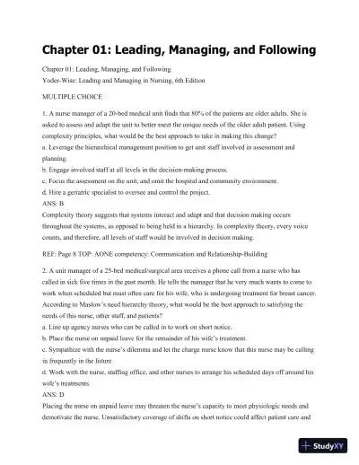 Test Bank For Leading And Managing In Nursing, 6th Edition - Page 1 preview image