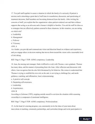 Test Bank For Leading And Managing In Nursing, 6th Edition - Page 10 preview image