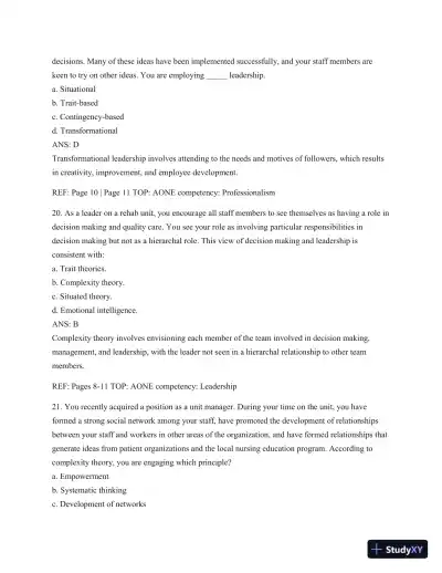 Test Bank For Leading And Managing In Nursing, 6th Edition - Page 11 preview image