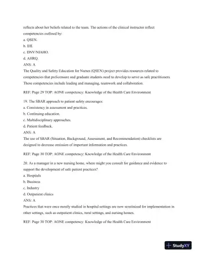 Test Bank For Leading And Managing In Nursing, 6th Edition - Page 21 preview image