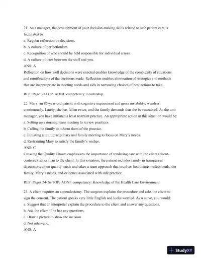 Test Bank For Leading And Managing In Nursing, 6th Edition - Page 22 preview image