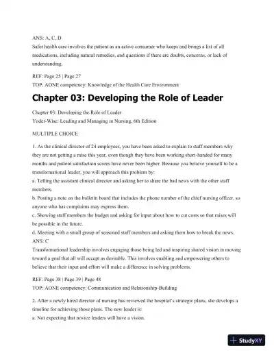 Test Bank For Leading And Managing In Nursing, 6th Edition - Page 24 preview image