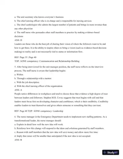 Test Bank For Leading And Managing In Nursing, 6th Edition - Page 26 preview image