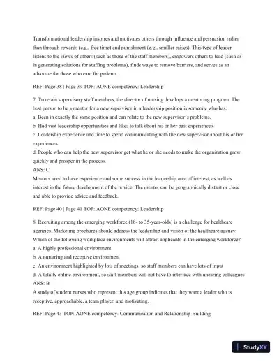 Test Bank For Leading And Managing In Nursing, 6th Edition - Page 27 preview image