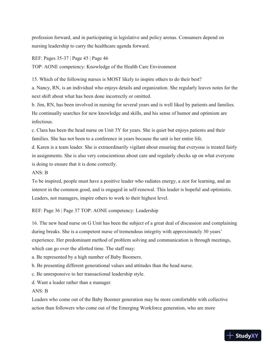 Test Bank For Leading And Managing In Nursing, 6th Edition, page 31